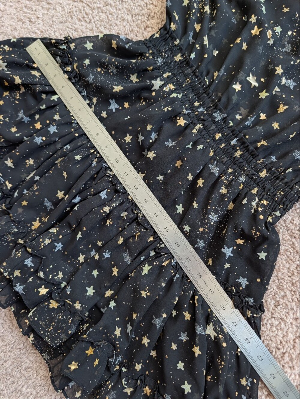 Buddy Love Womens Black Gold Star Zozo Whimsigoth Tiered Mini Dress Size Medium - Picture 9 of 11